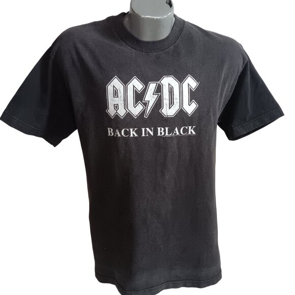 Large Vtg Y2K T-shirt AC/DC Back In Black Graphic 2004 Alstyle Crackle Fade - Picture 2 of 5
